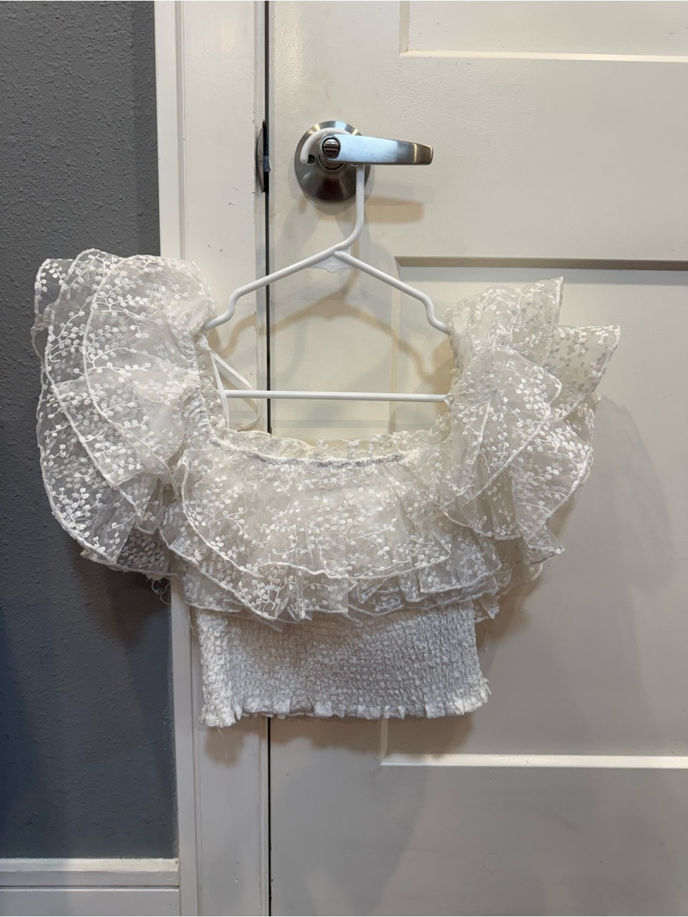 White Ruffled Lace Crop Top
